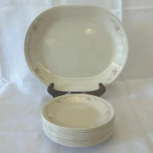Corelle ENGLISH BREAKFAST 12” Serving Platter & 14 B&B Side Plates Pink Roses